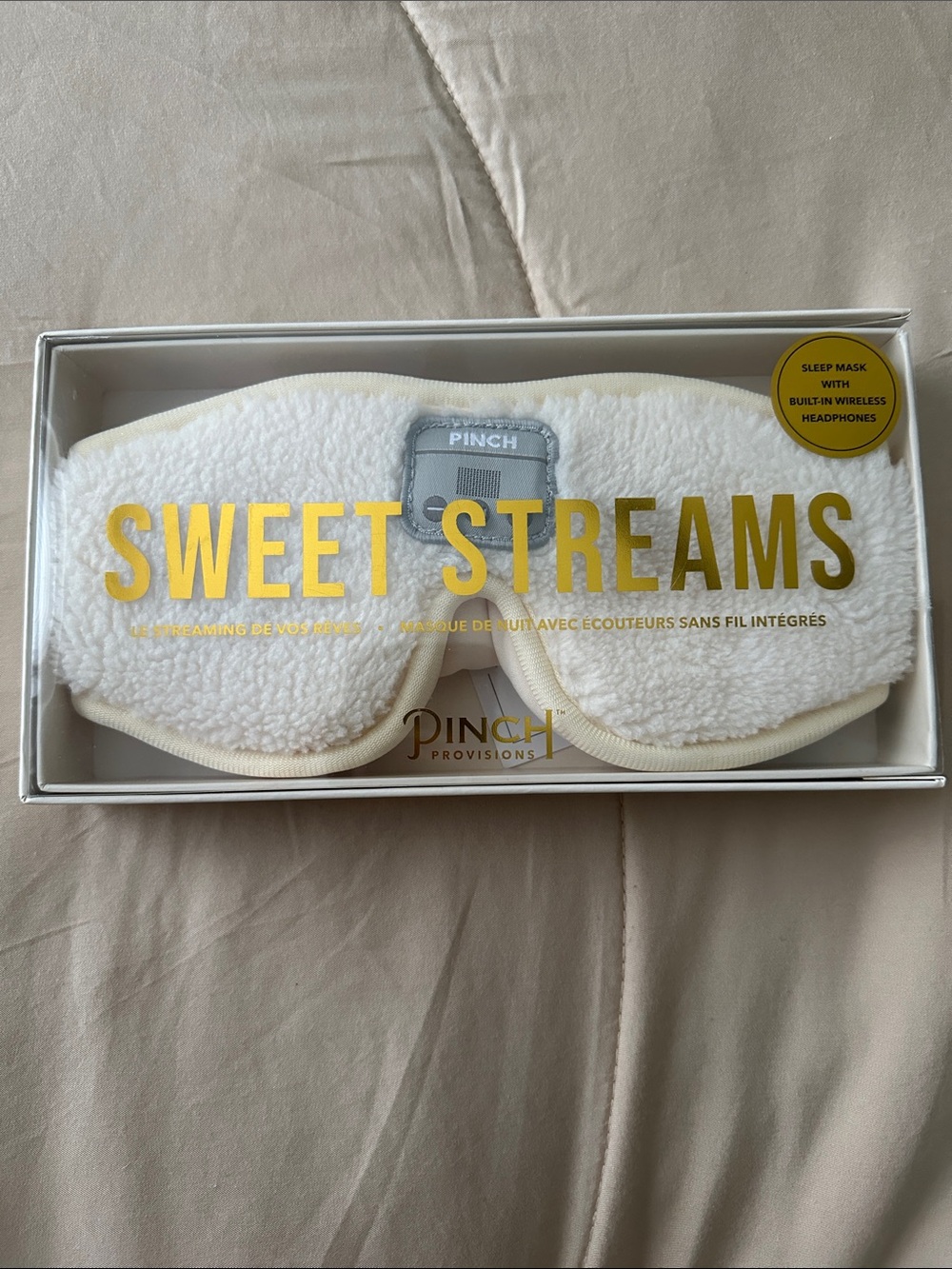 Sweet Streams White Plush Sleep Mask with Wireless Headphones